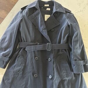VTG USA Military All Weather Trench Coat Navy Belted Doublebreast Women SZ 12S